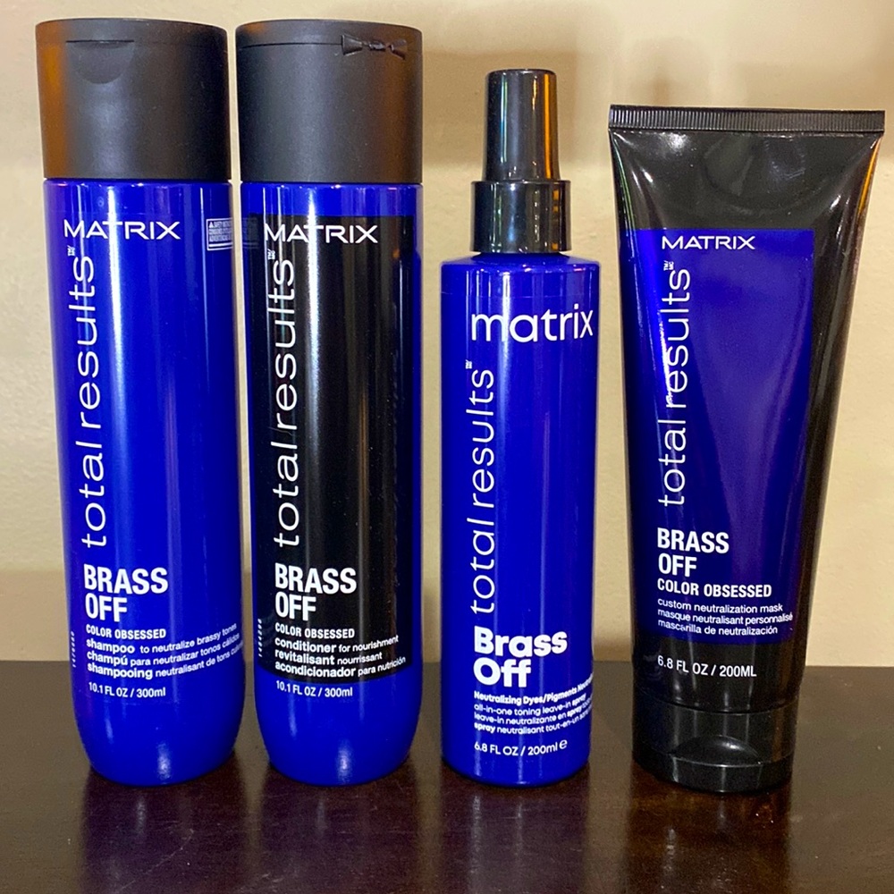 MATRIX TOTAL RESULTS BRASS OFF SHAMPOO, CONDITIONER, MASK AND TONING SPRAY/ NEW